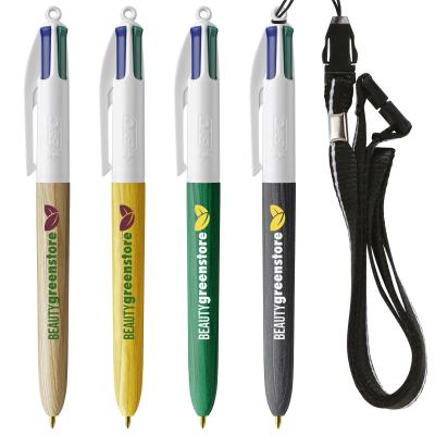 Bic 4 Colours Wood Style With Lanyard Screen Printing
