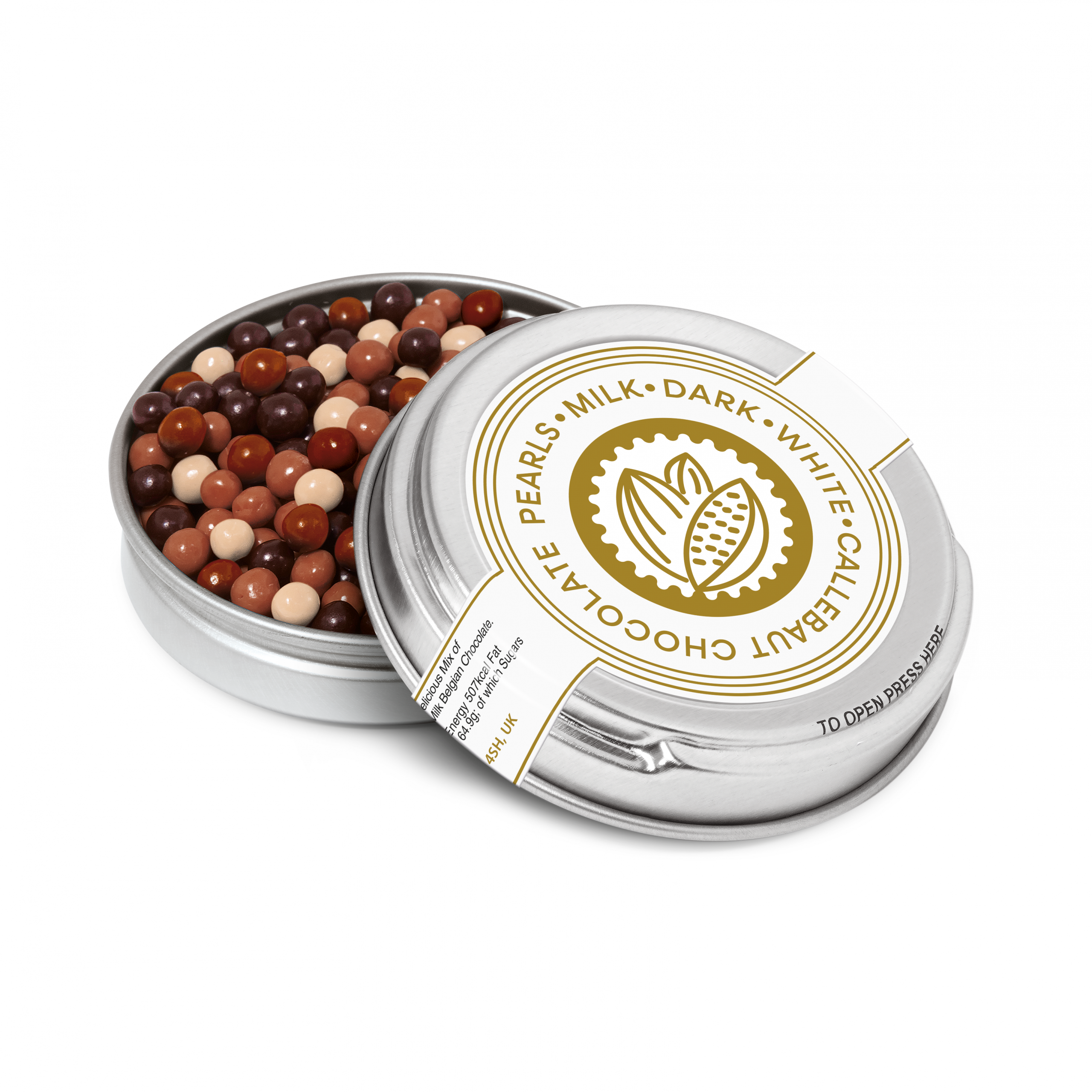 Caviar Tin Chocolate Pearls Silver
