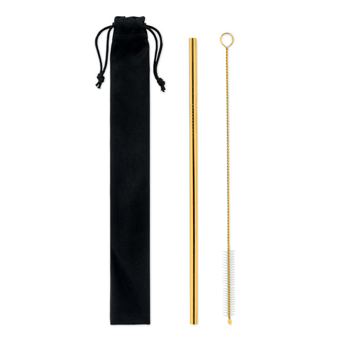 Cold Straw Colour SS straw and brush in pouch