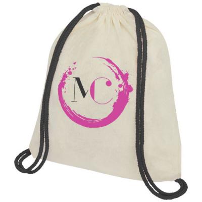 Oregon 100 g/m² cotton drawstring backpack with coloured cords